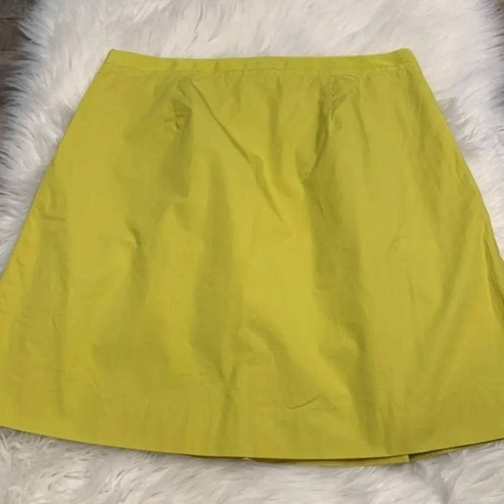 J. Crew pleated A-line side zip skirt chartreuse cotton poplin 6